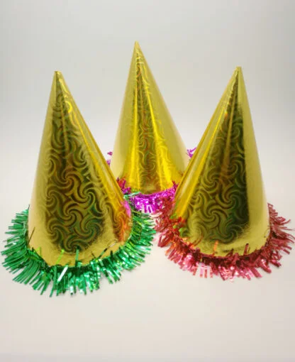 20cm Metallic Laser Party Hat – Mix Colors (Pack of 10) - Image 2