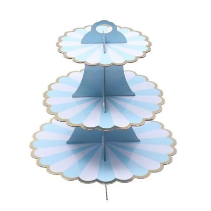 Gold Blue Striped Cup Cake Stand