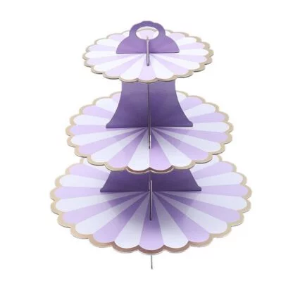 Gold Purple Striped Cup Cake Stand