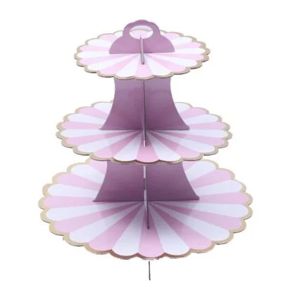 Gold Pink Striped Cup Cake Stand