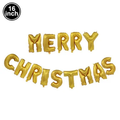 16 inch Merry Christmas Foil Balloon Set (GOLD)