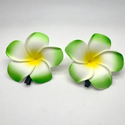2pcs Plumeria Flower Hair Clip - Green