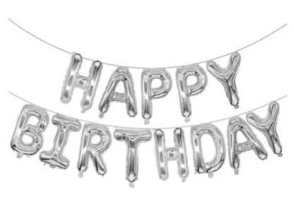 16 inch Happy Birthday Foil Balloon Set (Silver)