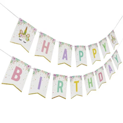 Happy Birthday Banner – Unicorn (white)