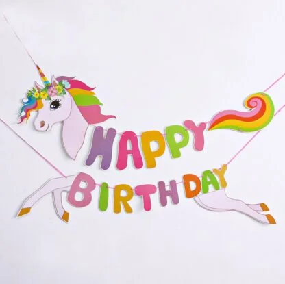 Unicorn Shaped Happy Birthday Banner  (Large)