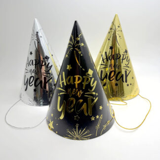 20cm Happy New Year Party Cone Hat (Pack of 6)