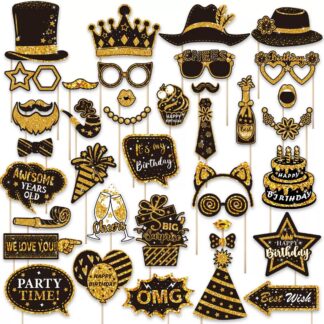 38pcs Birthday Photo Booth Props (Black gold)